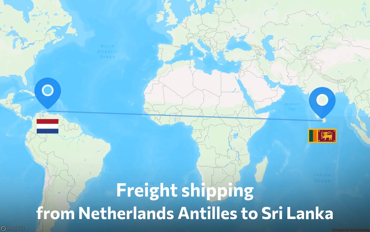 Shipping route from Netherlands Antilles to Sri Lanka