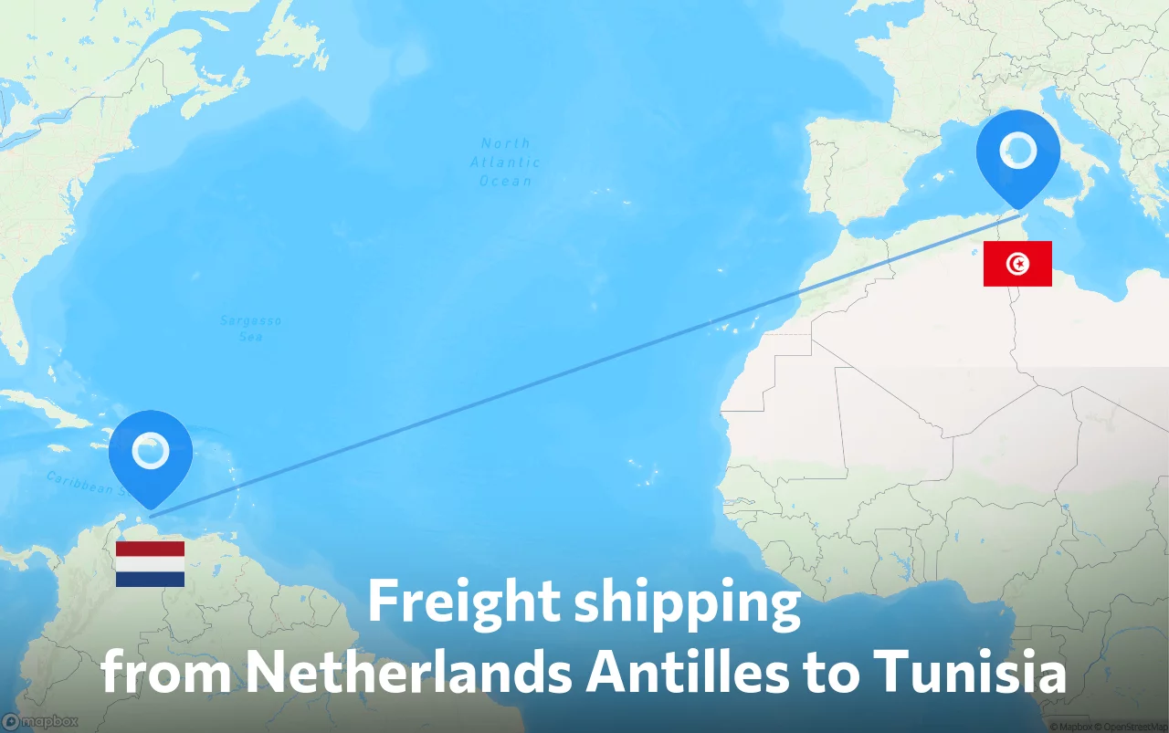 Shipping route from Netherlands Antilles to Tunisia