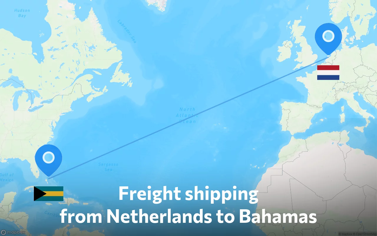 Shipping route from Netherlands to Bahamas