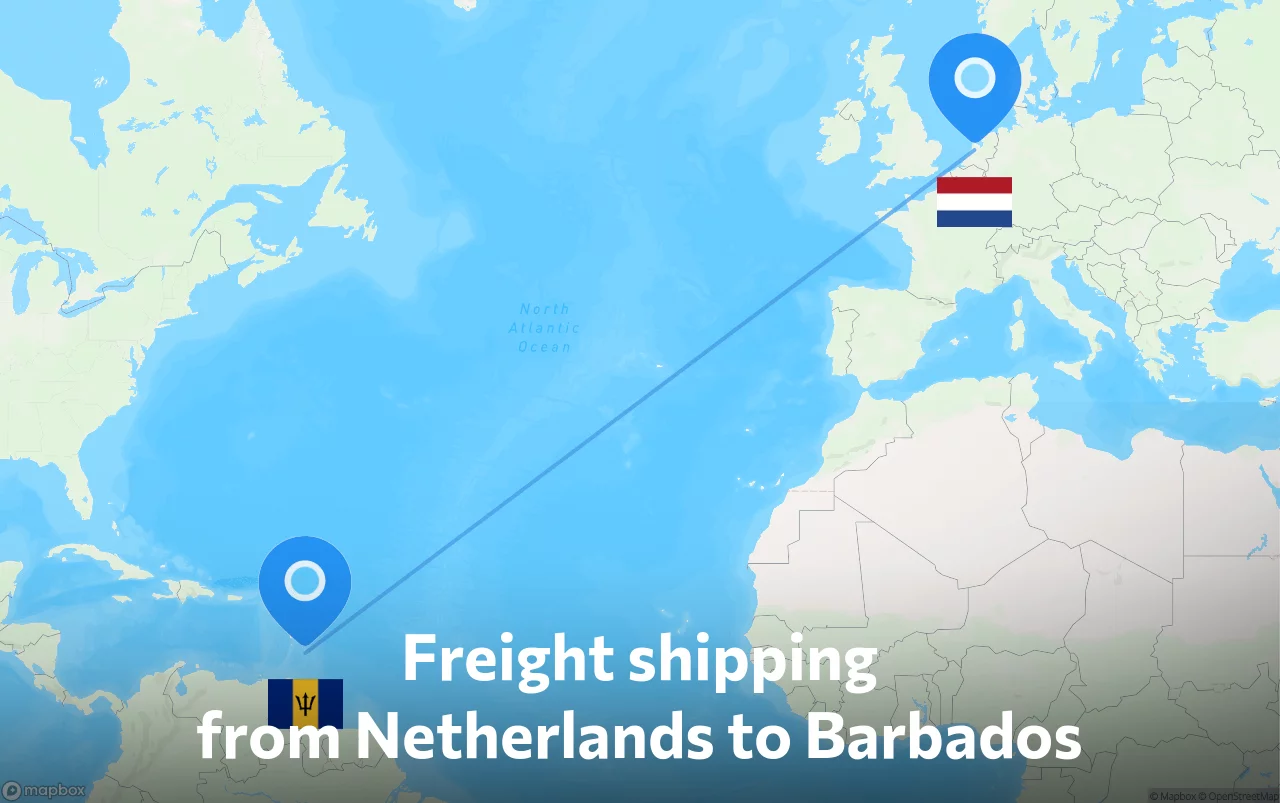 Shipping route from Netherlands to Barbados