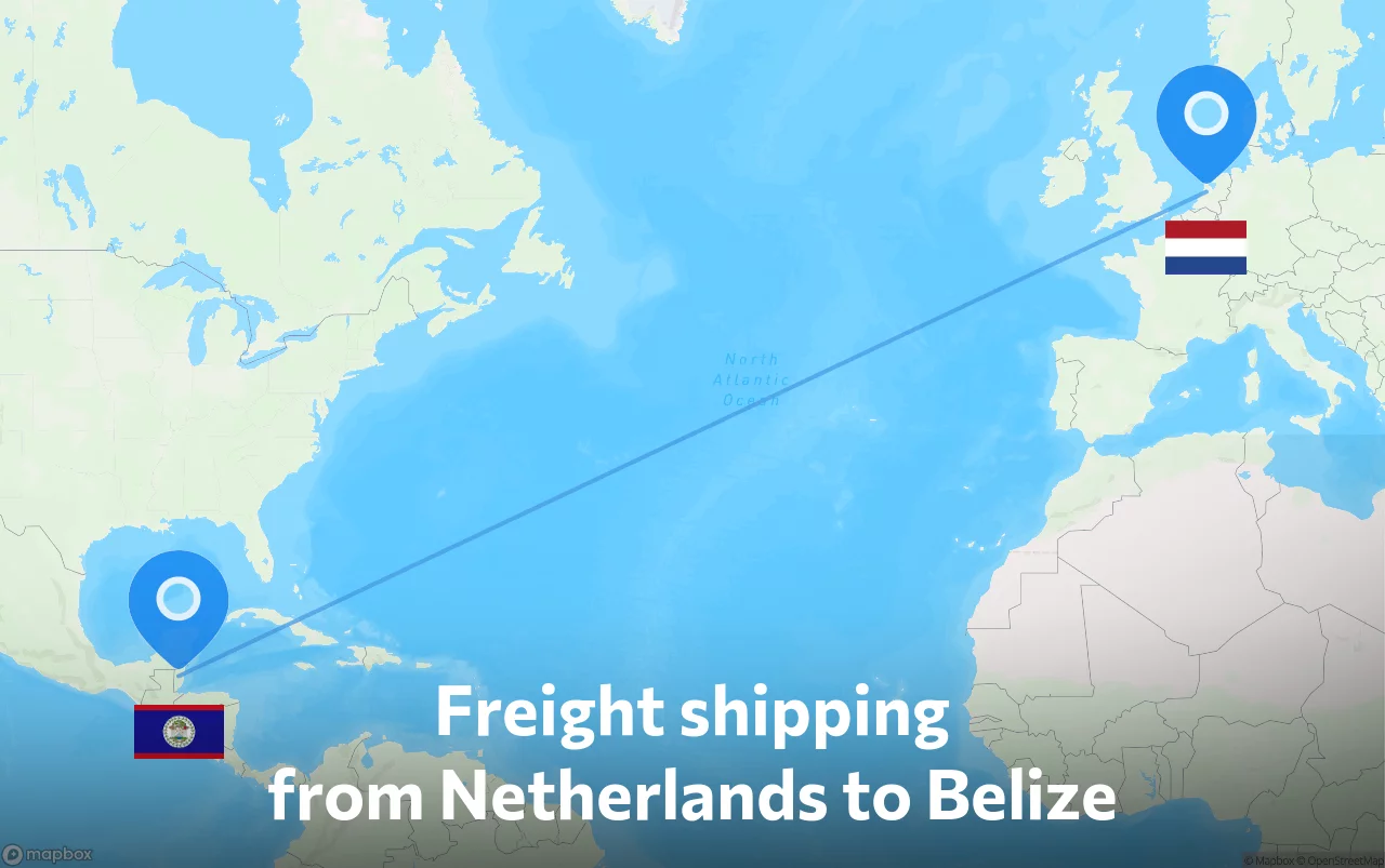 Shipping route from Netherlands to Belize