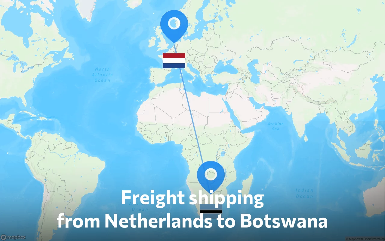 Shipping route from Netherlands to Botswana