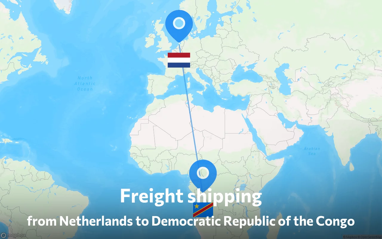 Shipping route from Netherlands to Democratic Republic of the Congo