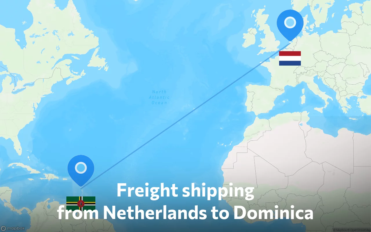 Shipping route from Netherlands to Dominica