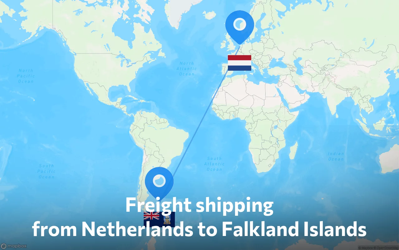Shipping route from Netherlands to Falkland Islands