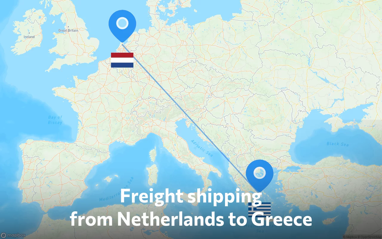 Shipping route from Netherlands to Greece