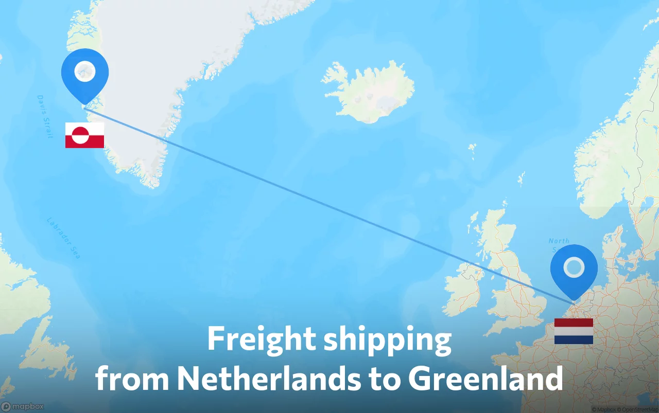Shipping route from Netherlands to Greenland