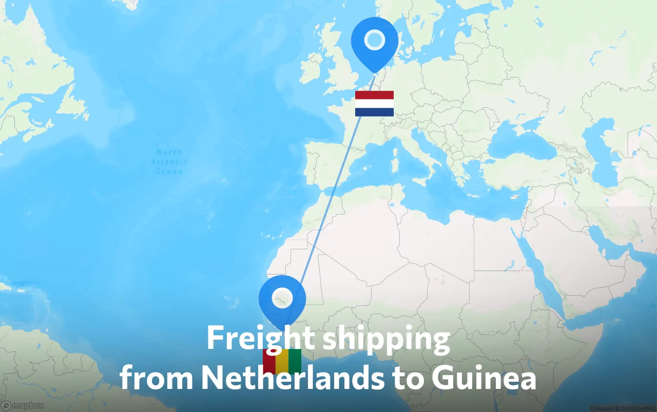Shipping route from Netherlands to Guinea