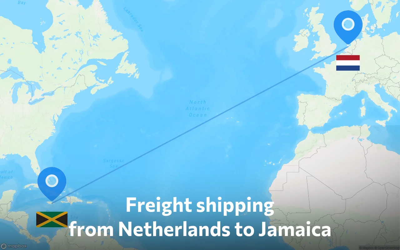 Shipping route from Netherlands to Jamaica