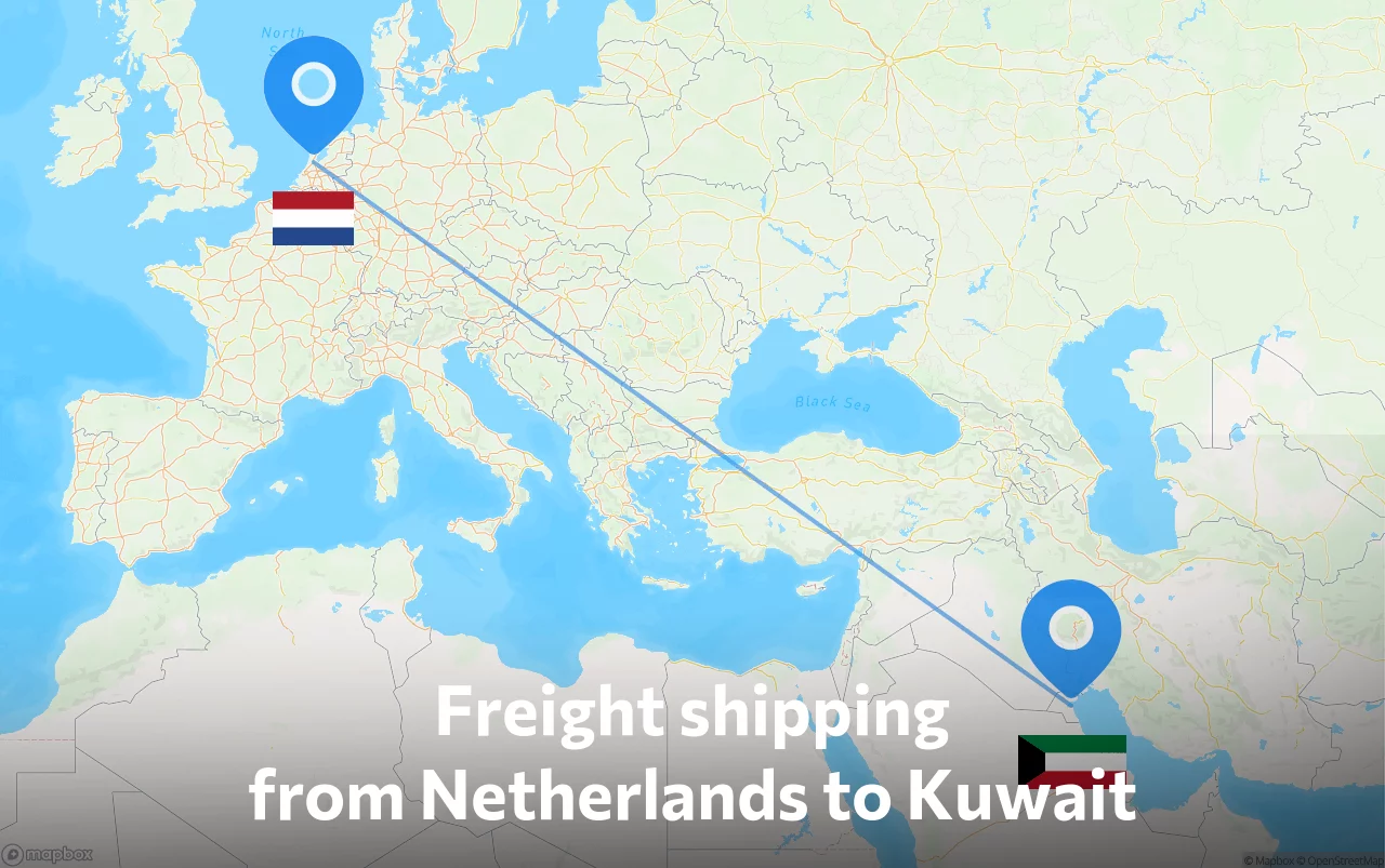 Shipping route from Netherlands to Kuwait