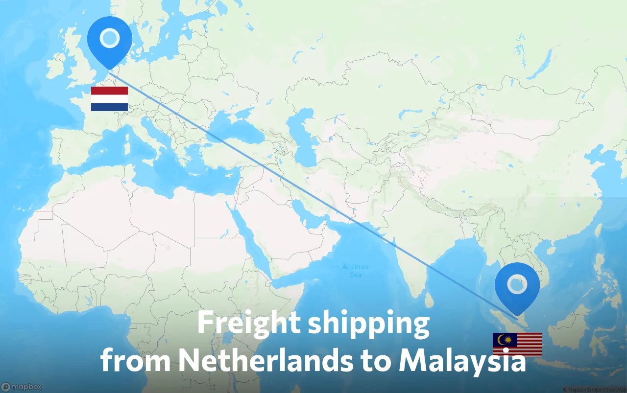 Shipping route from Netherlands to Malaysia
