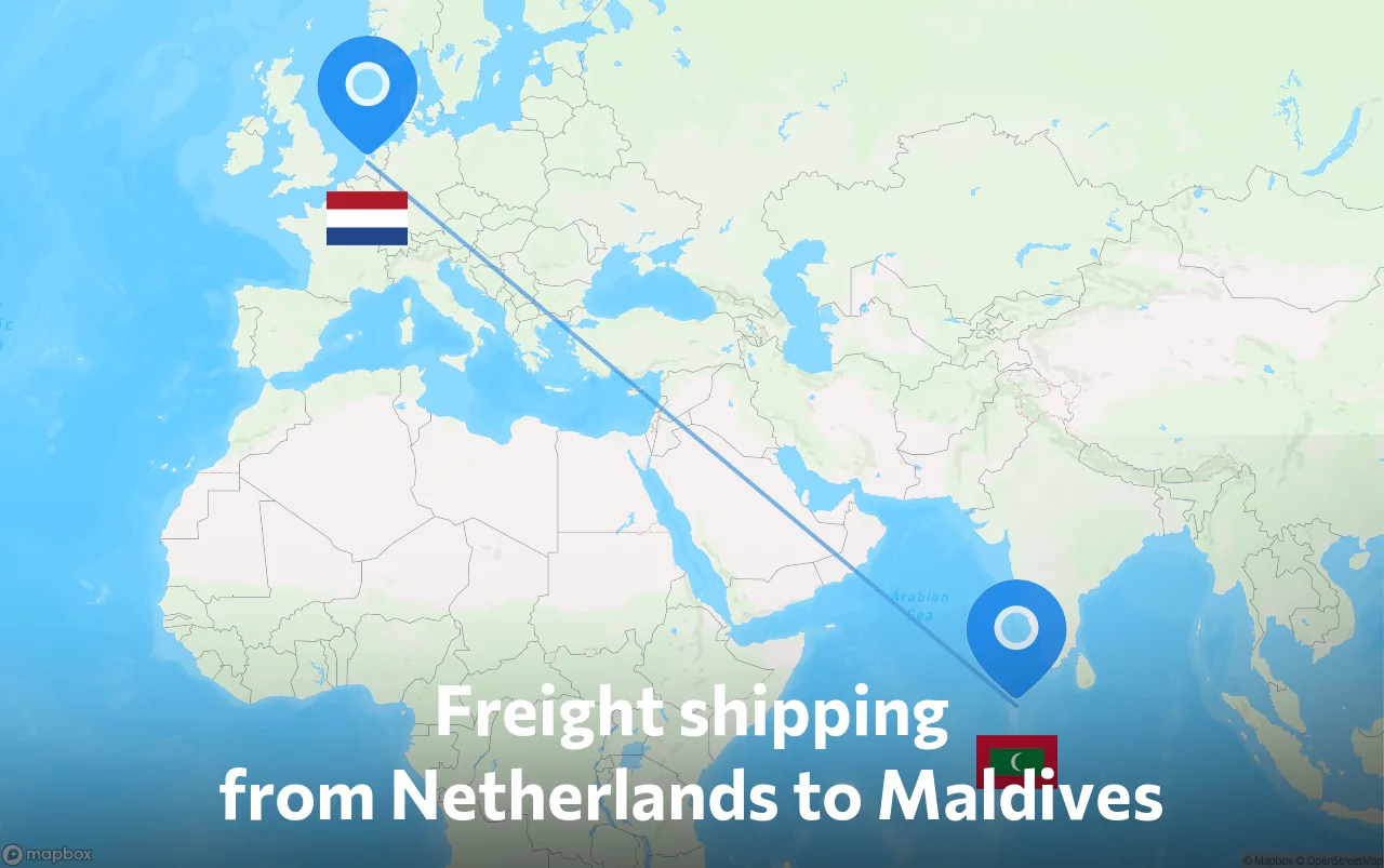 Shipping route from Netherlands to Maldives