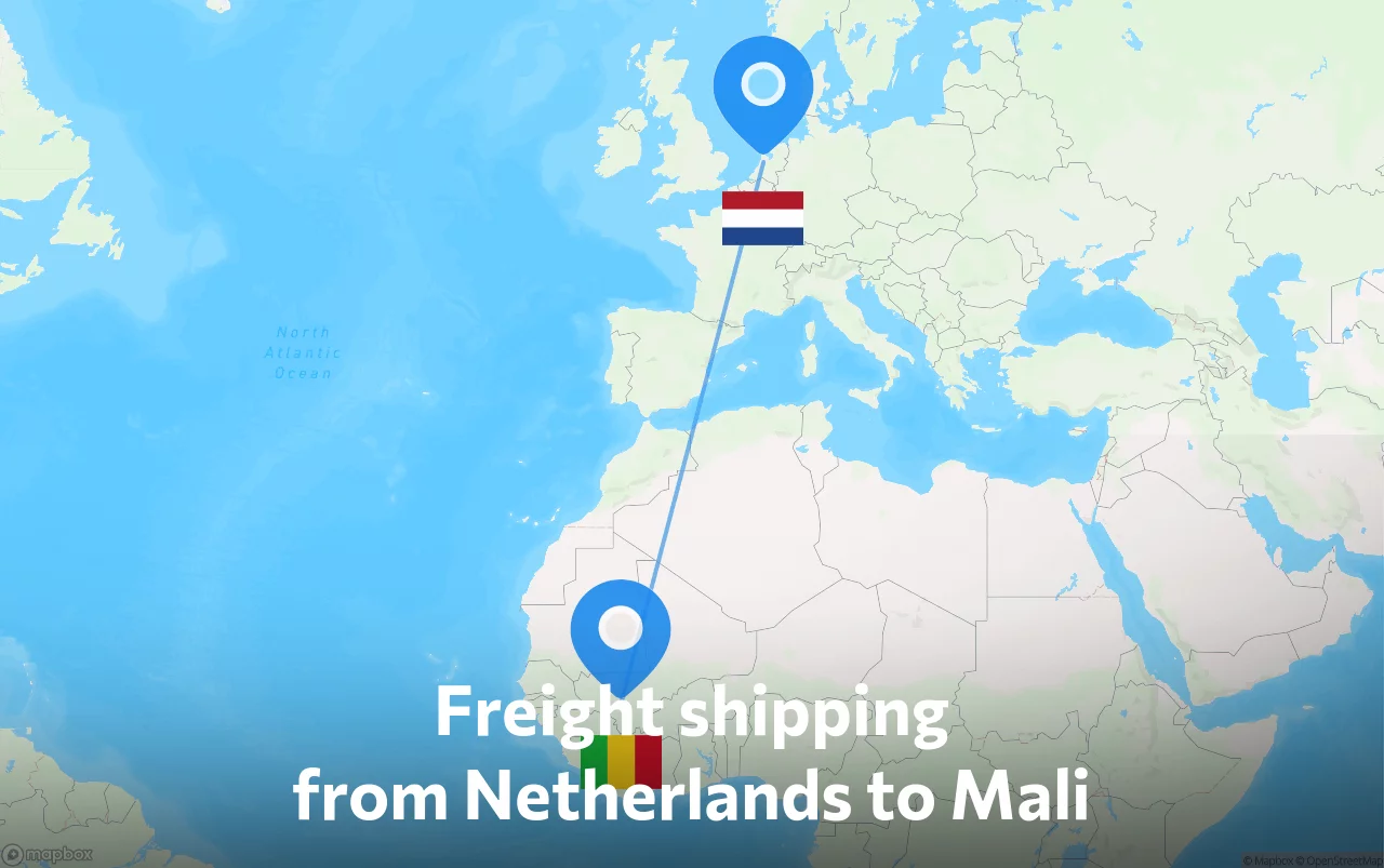 Shipping route from Netherlands to Mali