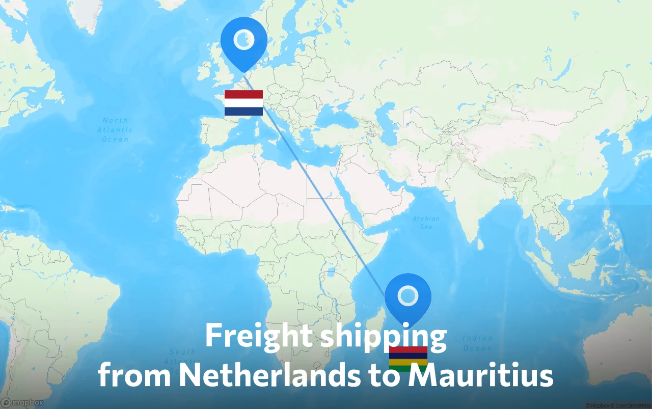 Shipping route from Netherlands to Mauritius