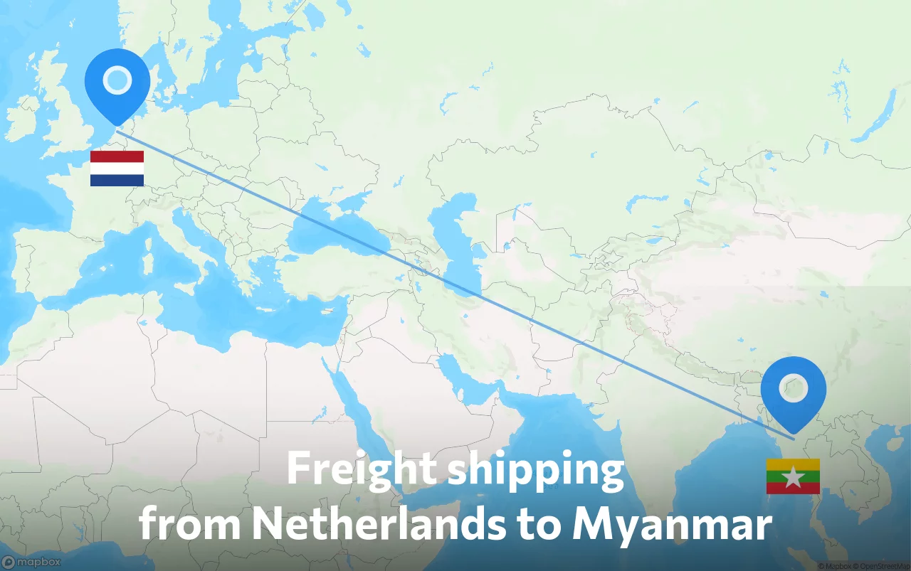 Shipping route from Netherlands to Myanmar