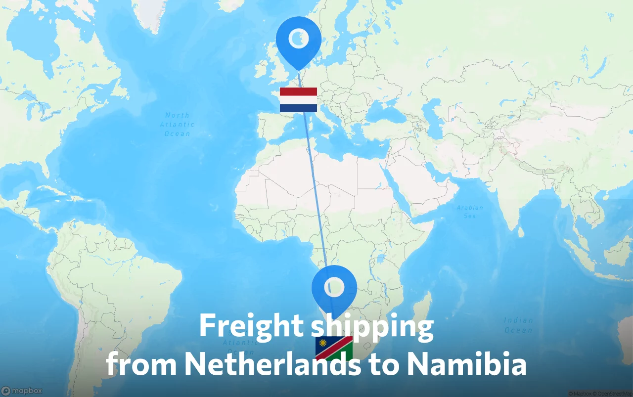 Shipping route from Netherlands to Namibia