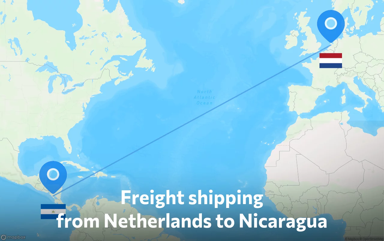 Shipping route from Netherlands to Nicaragua