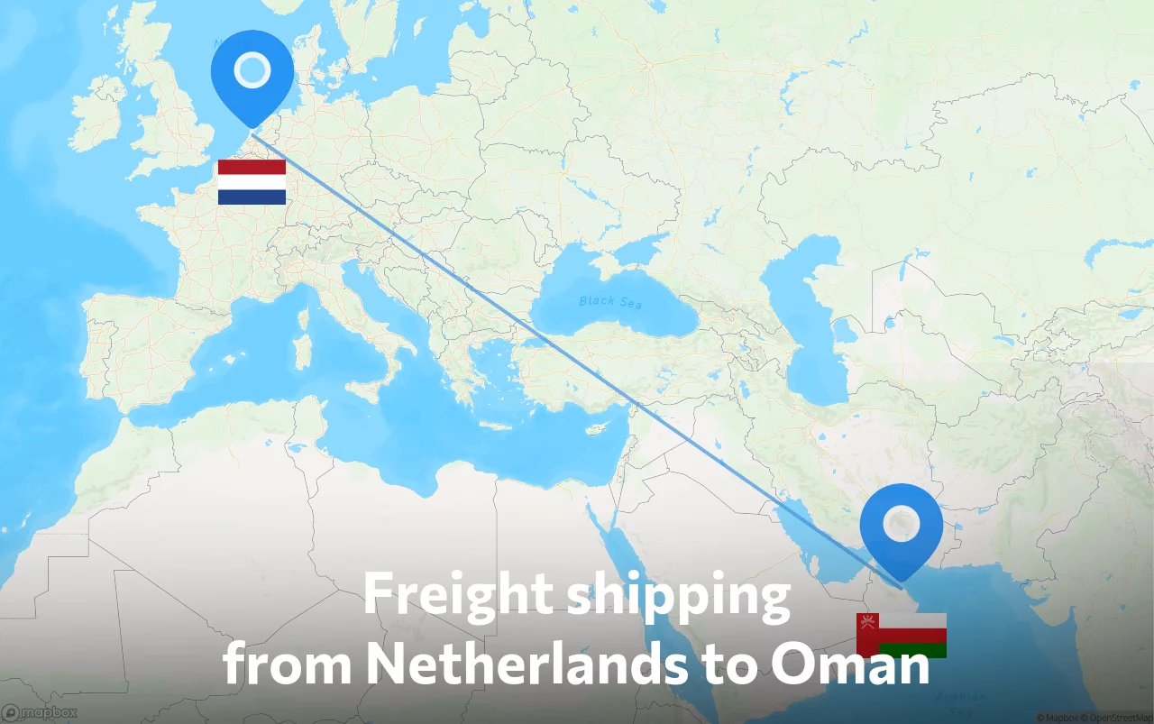 Shipping route from Netherlands to Oman