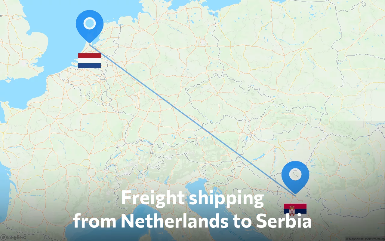Shipping route from Netherlands to Serbia