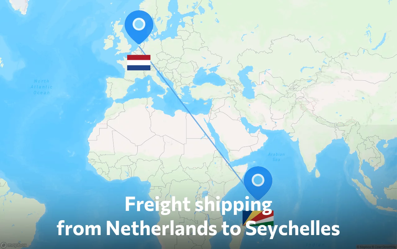 Shipping route from Netherlands to Seychelles