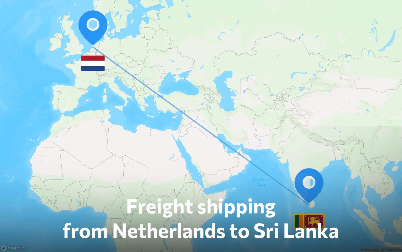 Shipping route from Netherlands to Sri Lanka