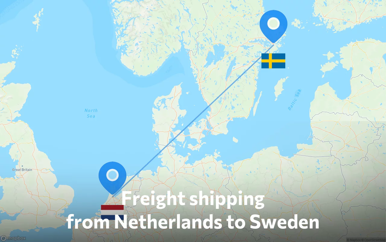Shipping route from Netherlands to Sweden
