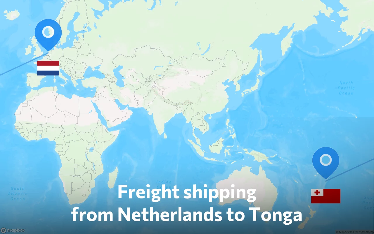 Shipping route from Netherlands to Tonga