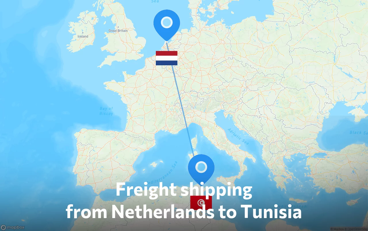 Shipping route from Netherlands to Tunisia