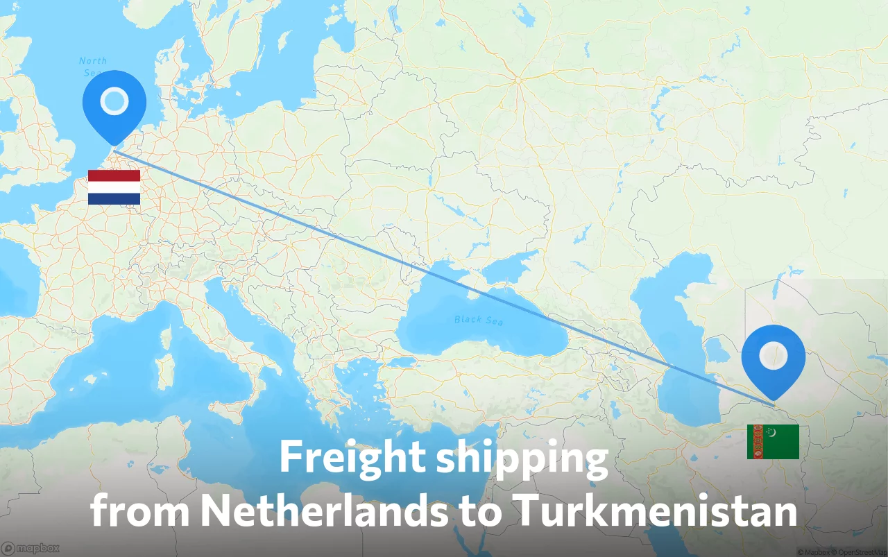Shipping route from Netherlands to Turkmenistan