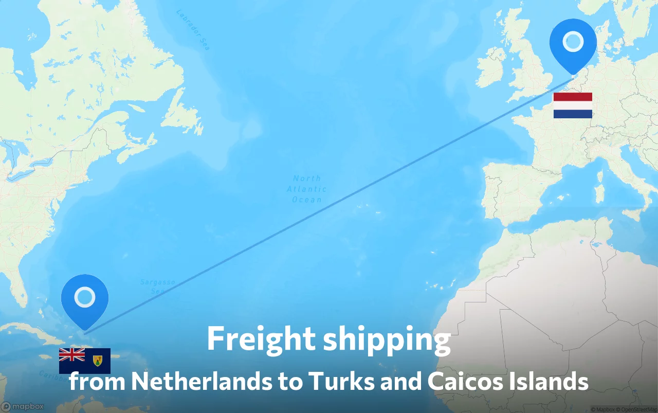 Shipping route from Netherlands to Turks and Caicos Islands