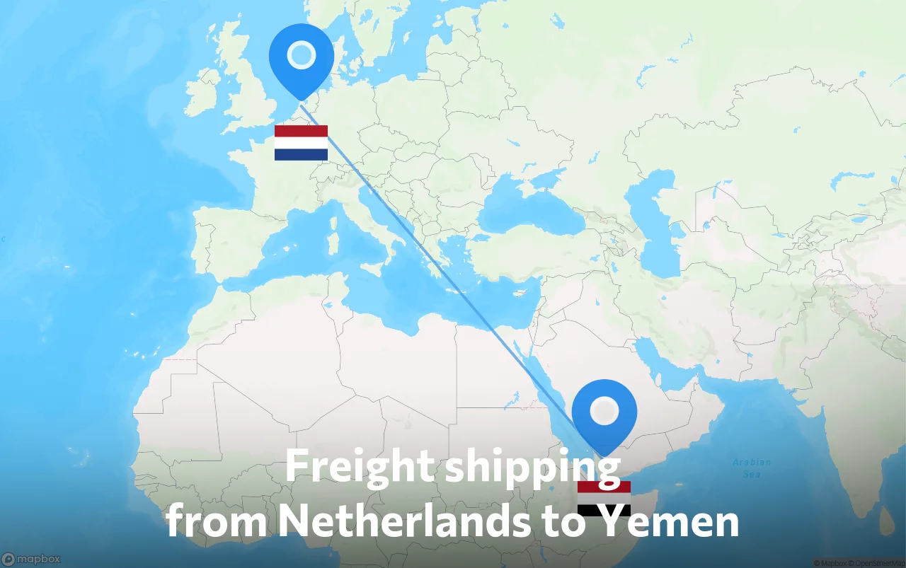 Shipping route from Netherlands to Yemen