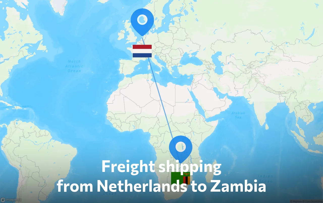 Shipping route from Netherlands to Zambia