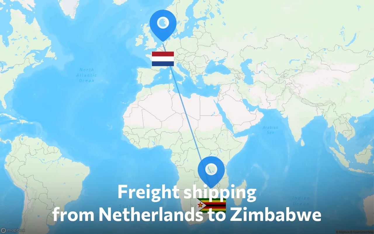 Shipping route from Netherlands to Zimbabwe