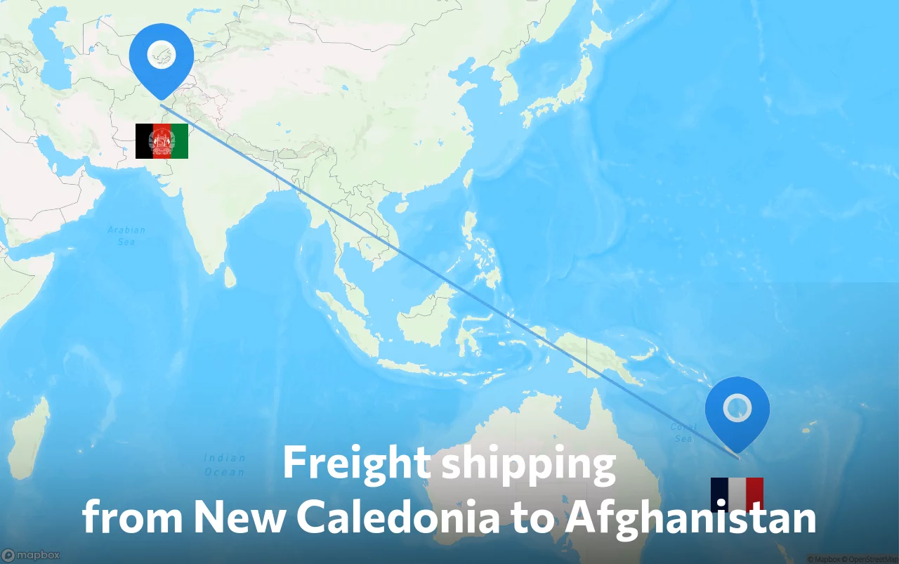 Shipping route from New Caledonia to Afghanistan