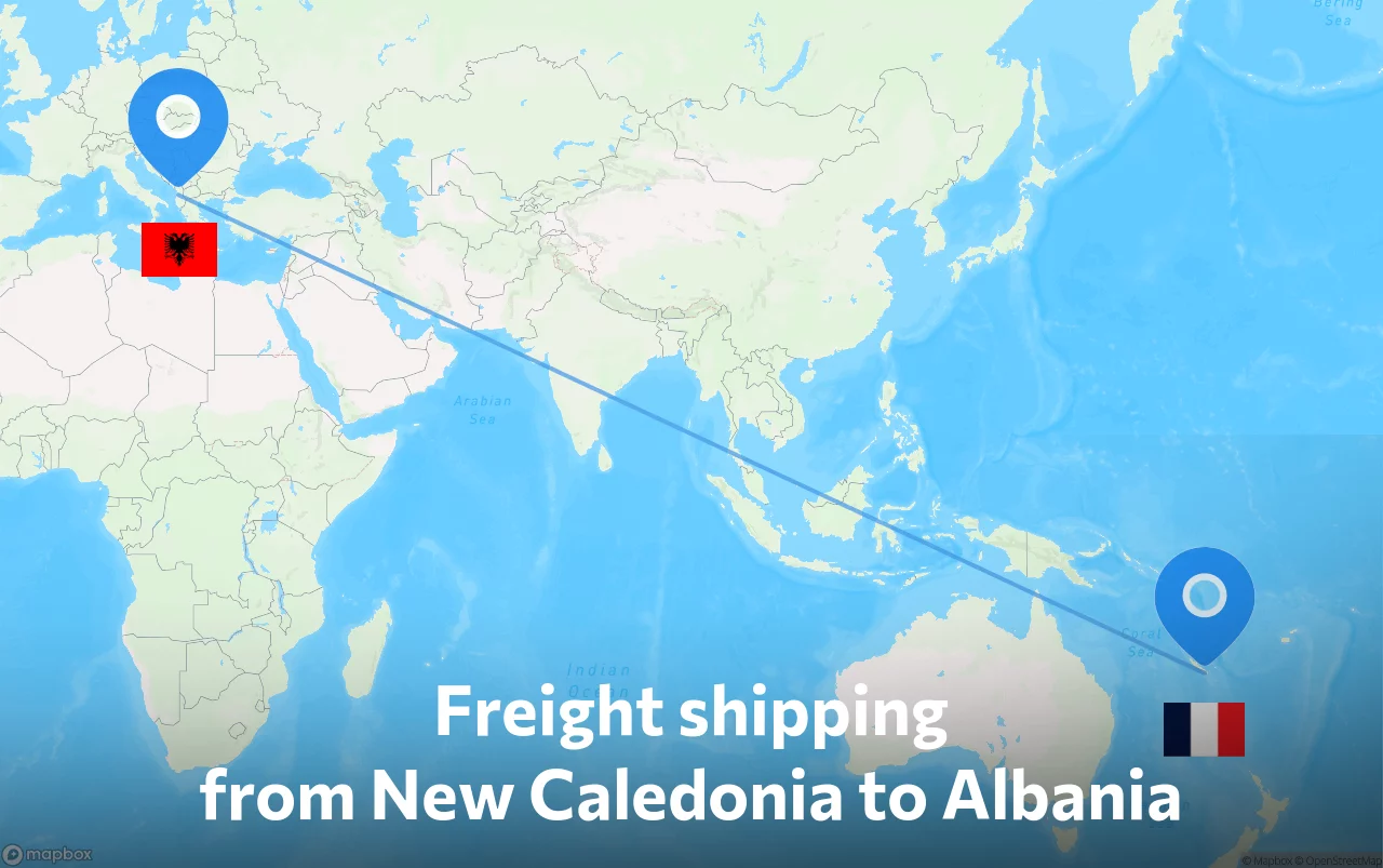 Shipping route from New Caledonia to Albania