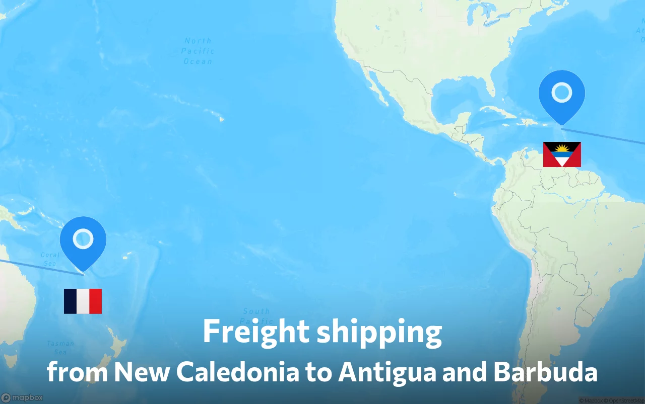 Shipping route from New Caledonia to Antigua and Barbuda
