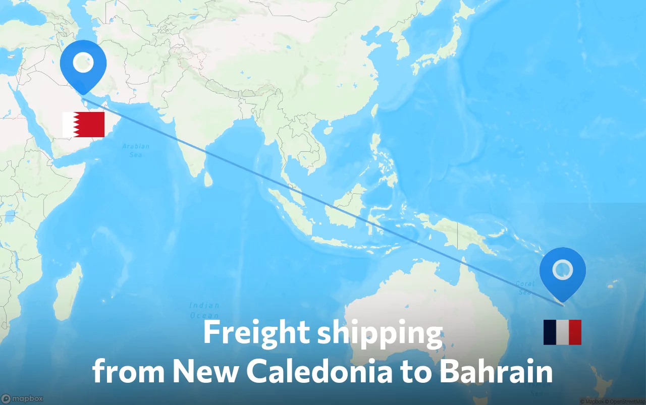 Shipping route from New Caledonia to Bahrain