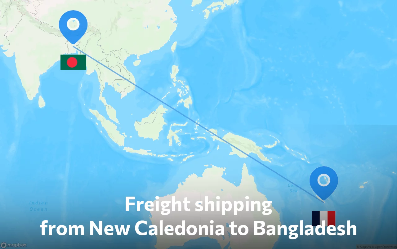 Shipping route from New Caledonia to Bangladesh