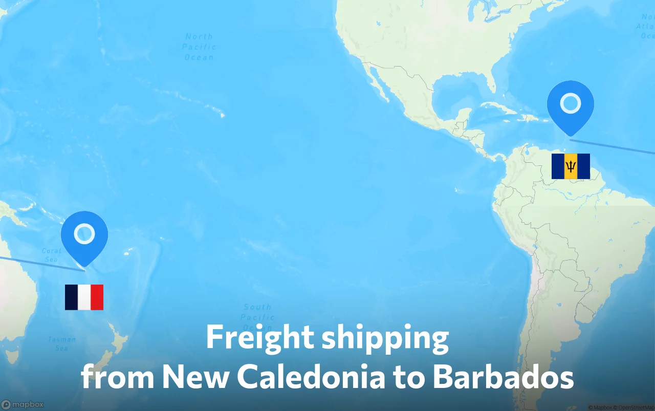 Shipping route from New Caledonia to Barbados