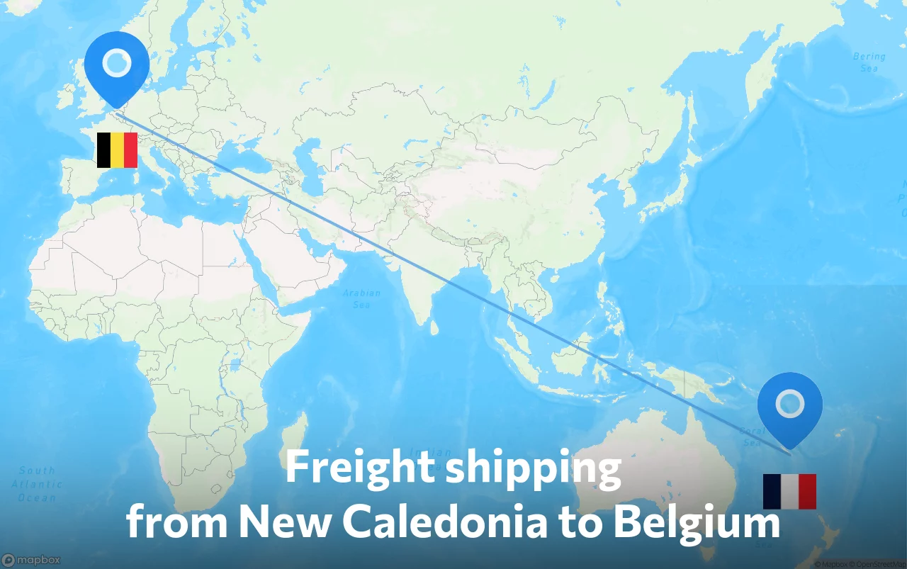 Shipping route from New Caledonia to Belgium