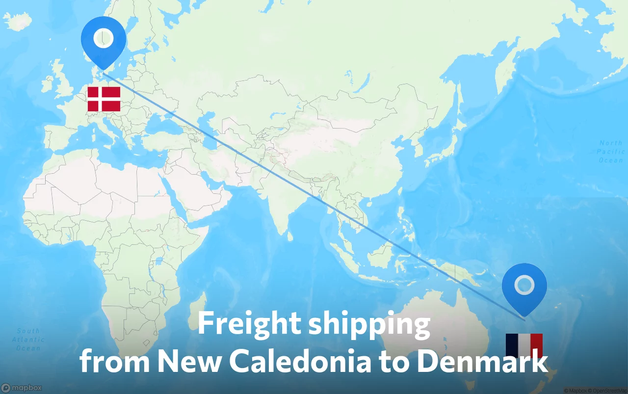Shipping route from New Caledonia to Denmark