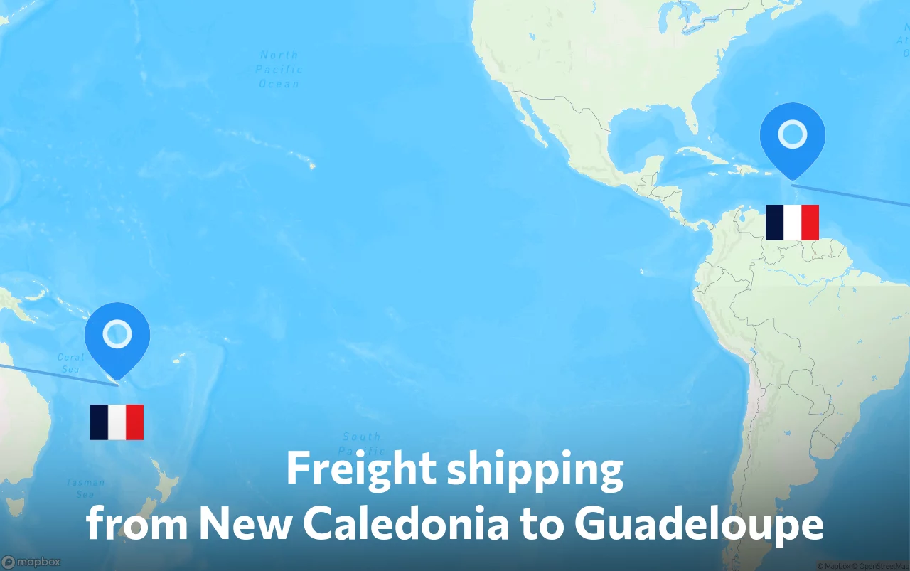 Shipping route from New Caledonia to Guadeloupe
