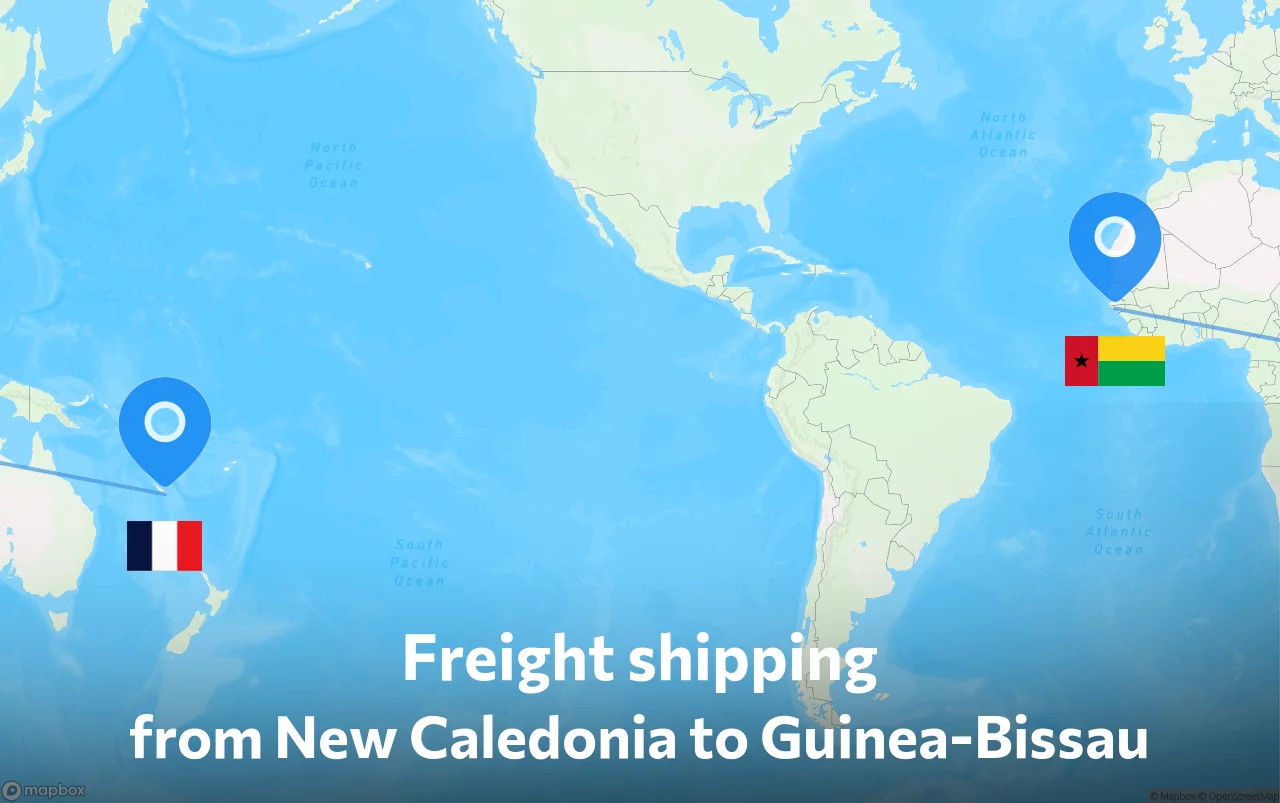 Shipping route from New Caledonia to Guinea-Bissau
