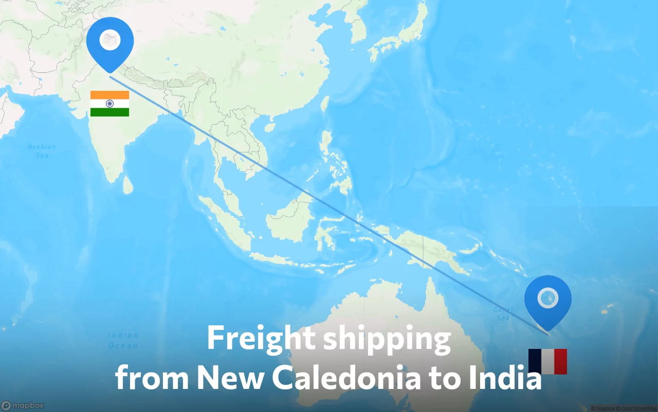 Shipping route from New Caledonia to India