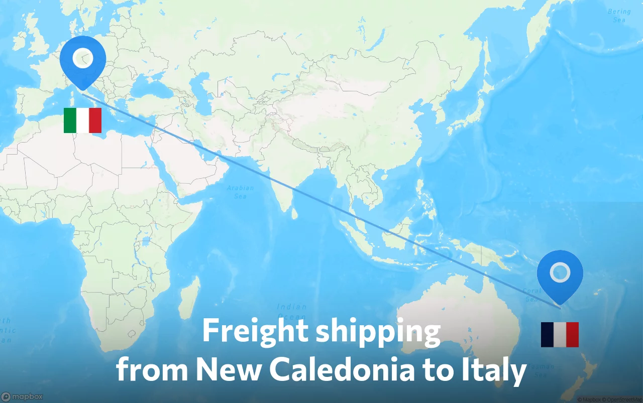 Shipping route from New Caledonia to Italy