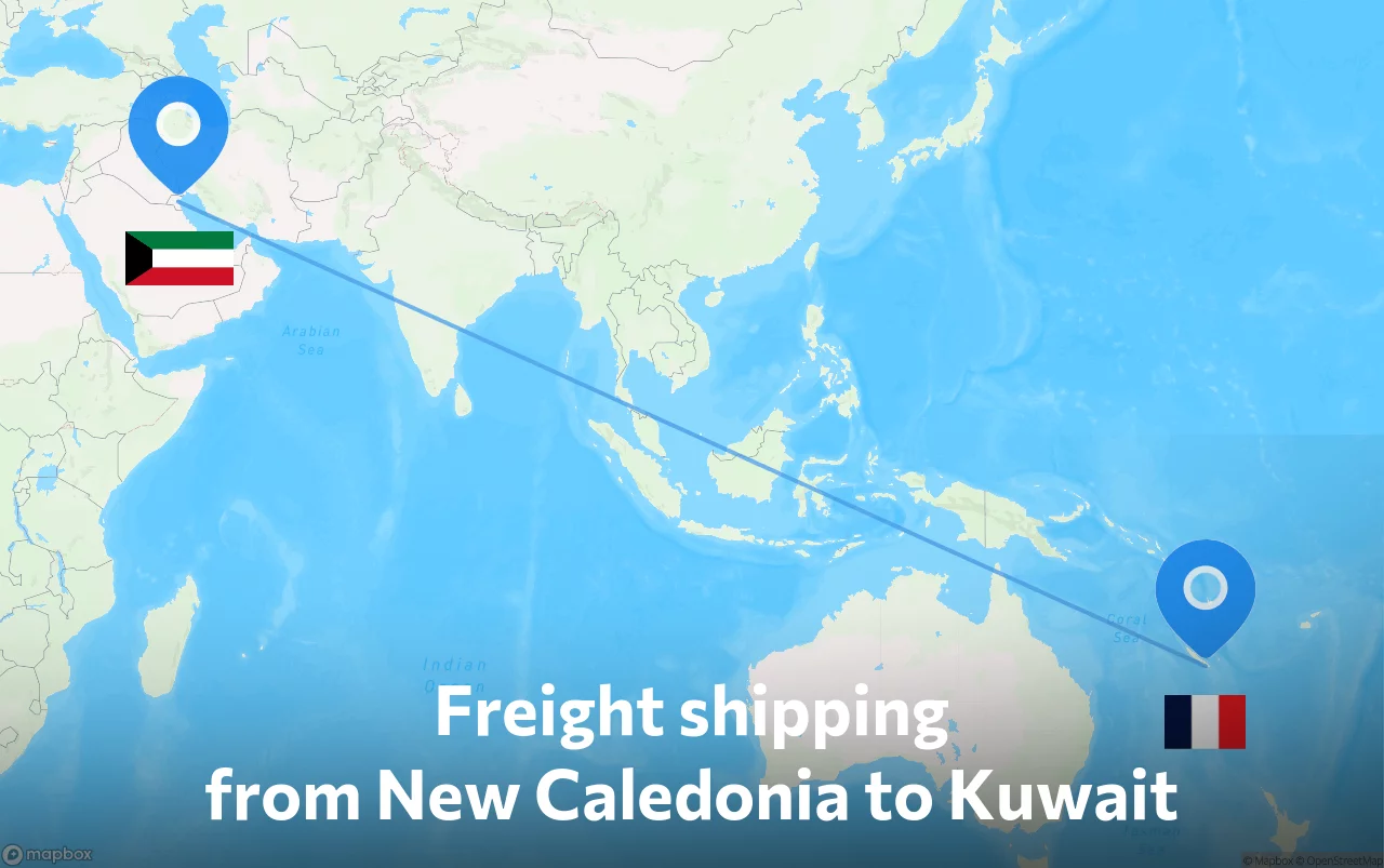 Shipping route from New Caledonia to Kuwait