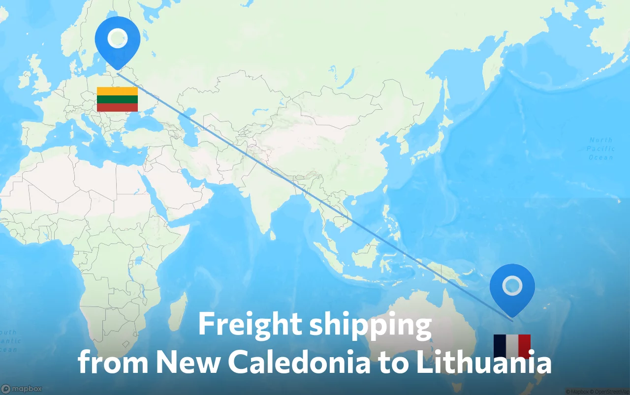 Shipping route from New Caledonia to Lithuania