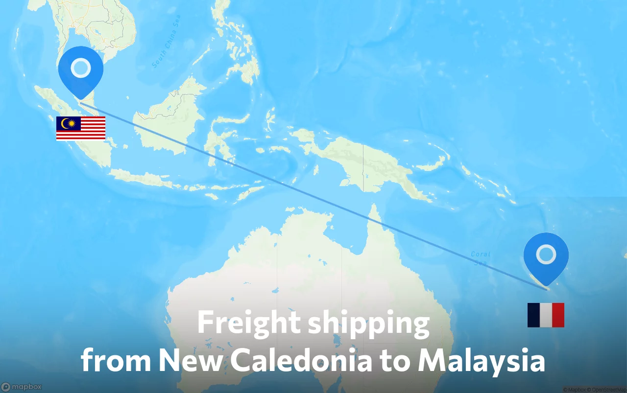 Shipping route from New Caledonia to Malaysia