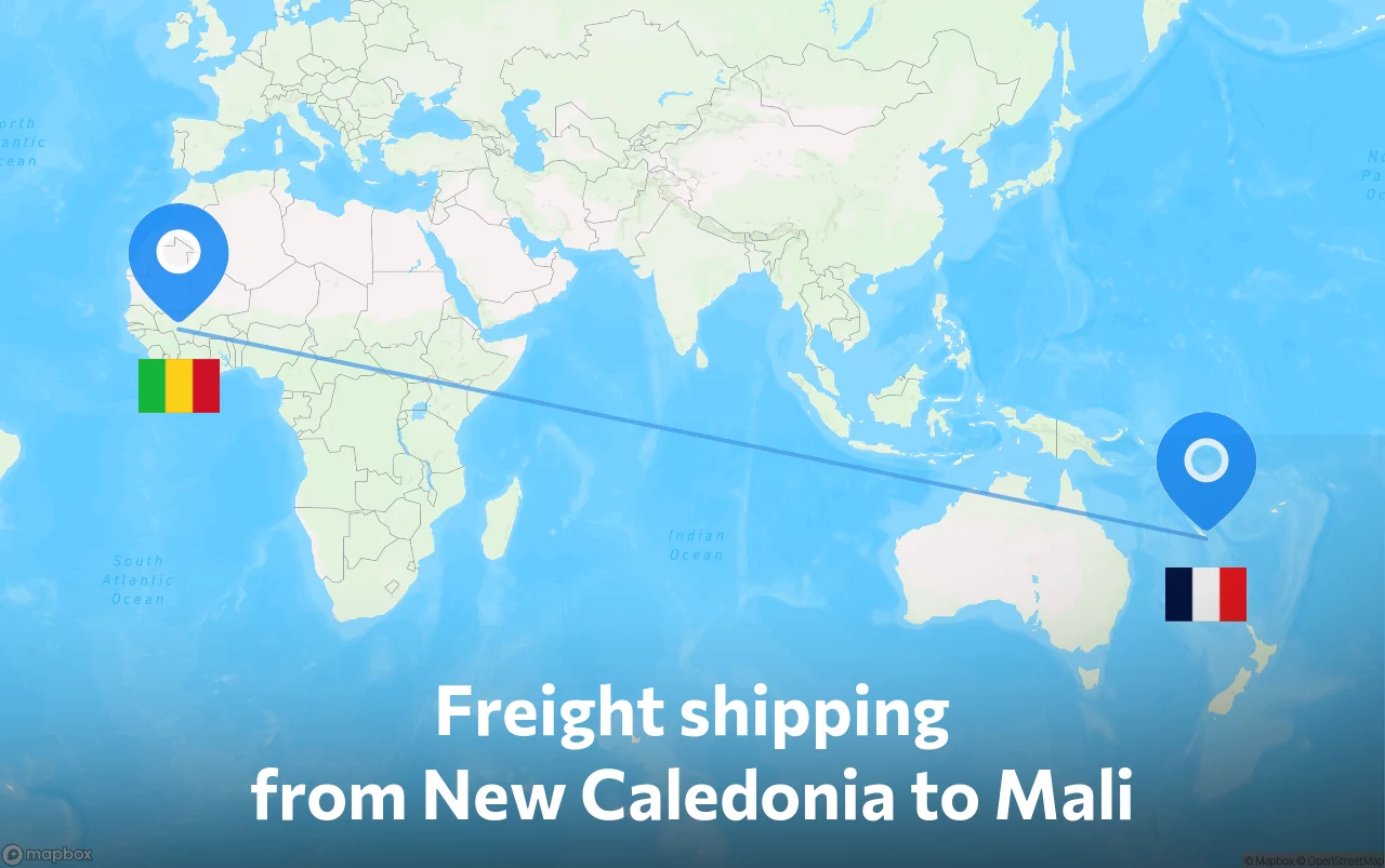 Shipping route from New Caledonia to Mali