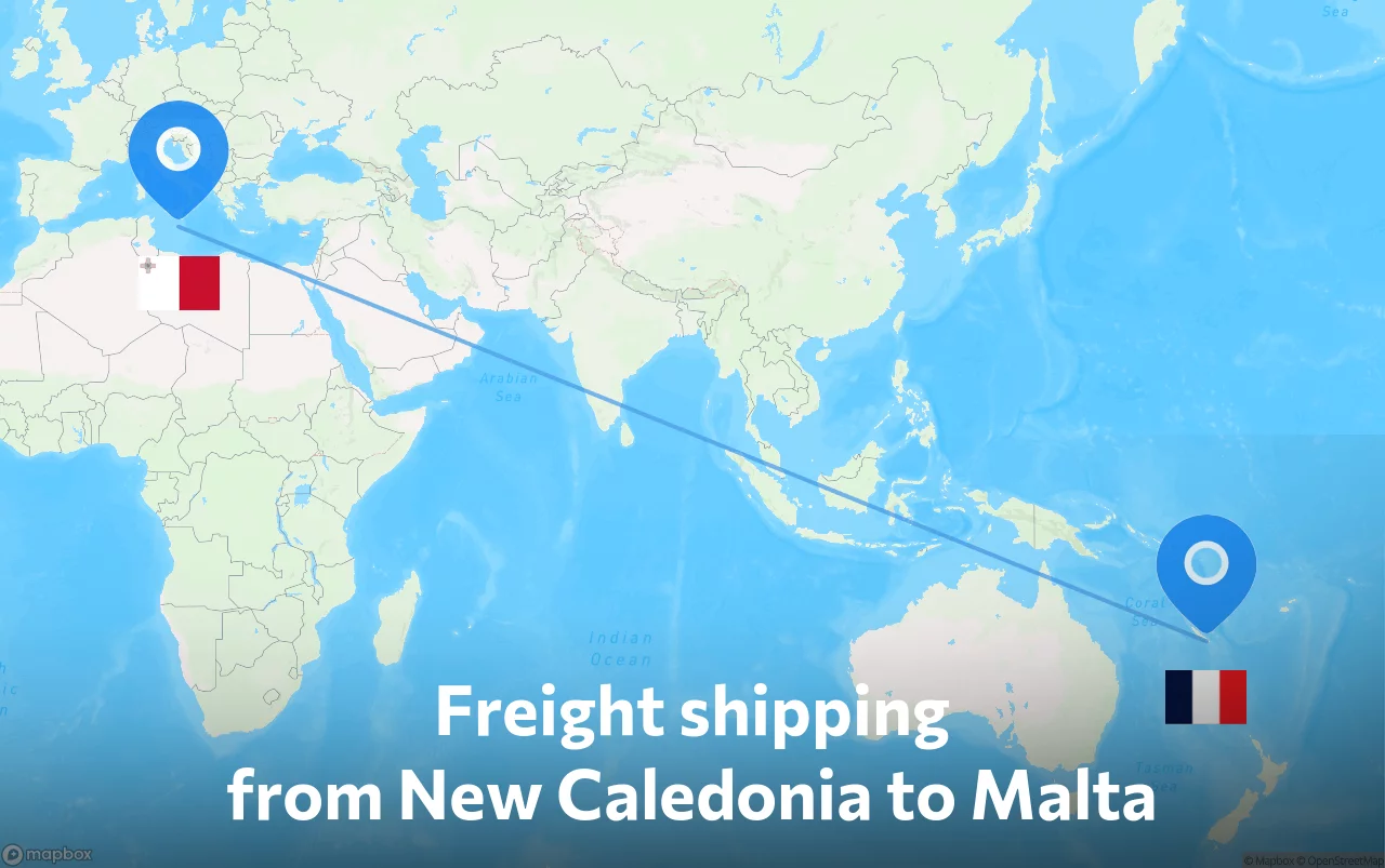 Shipping route from New Caledonia to Malta